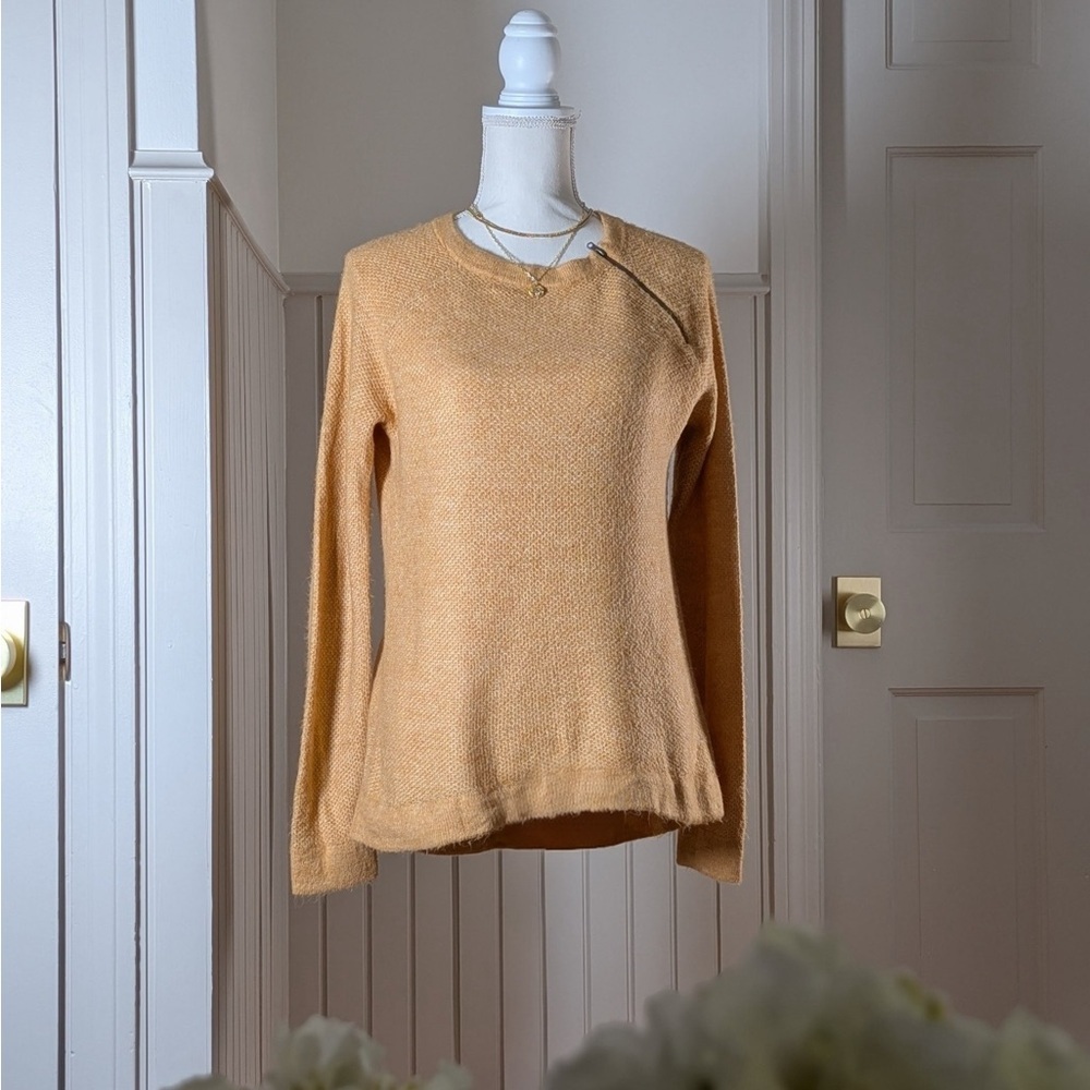 Abercrombie & Fitch Yellow Knit Sweater XS Asymmetrical Zip Lightweight